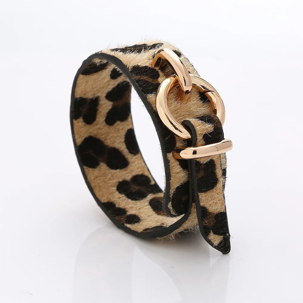 Hot Punk Style Double-sided Leopard Print Fur Leather Bracelets & Bangles Personality Creative Christmas Gift for Women Girls