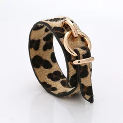 Hot Punk Style Double-sided Leopard Print Fur Leather Bracelets & Bangles Personality Creative Christmas Gift for Women Girls