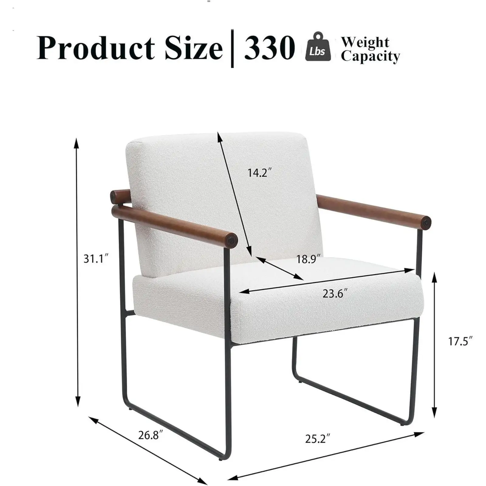Poltrona moderna com detalhes Boucle – Espreguiçadeira estofada confortável com