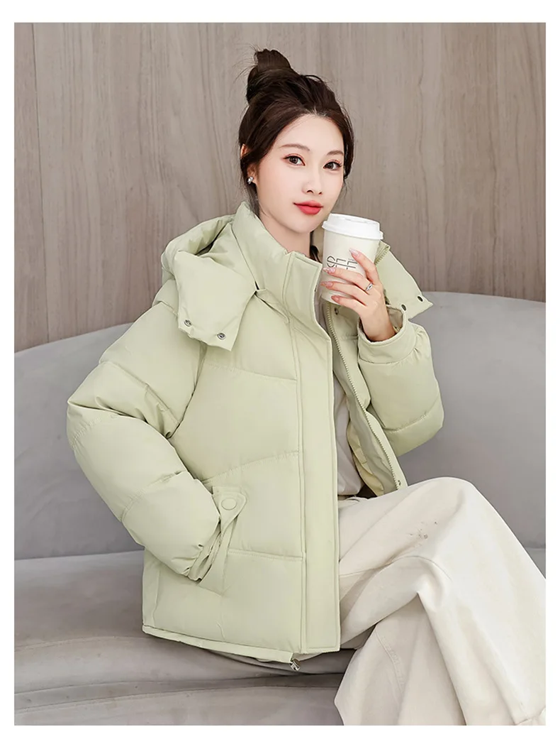 Winter Thick Puffer Coat Women Zip Up Windproof Russian Cold Weather Snow Jacket Detachable Hooded Outerwear Candy Color New