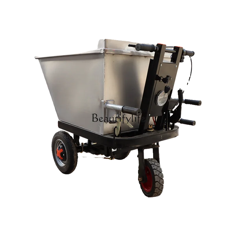 

Farm electric stainless steel white steel trolley handling feed three-wheel tipping bucket