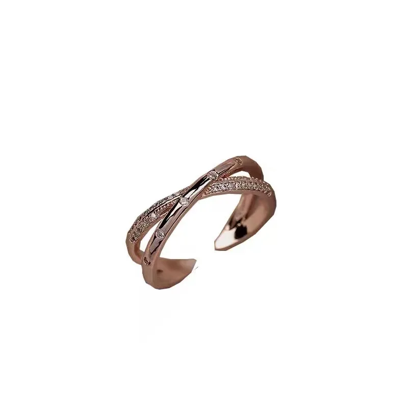 Simple light luxury cross zircon ring fashion design Korean female jewelry sexy rose gold Color adjustable ring For Women‘s Gift