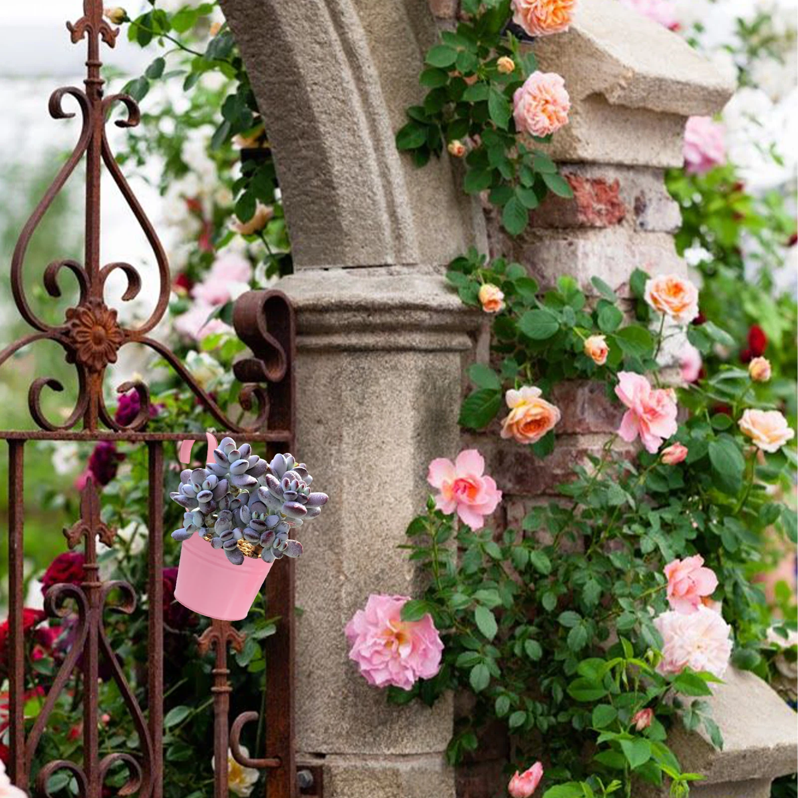 

3Pcs Iron Flower Buckets Hanging Decorative Plant Containers for Balcony Window Garden Dried Flowers Display Metal Suspension