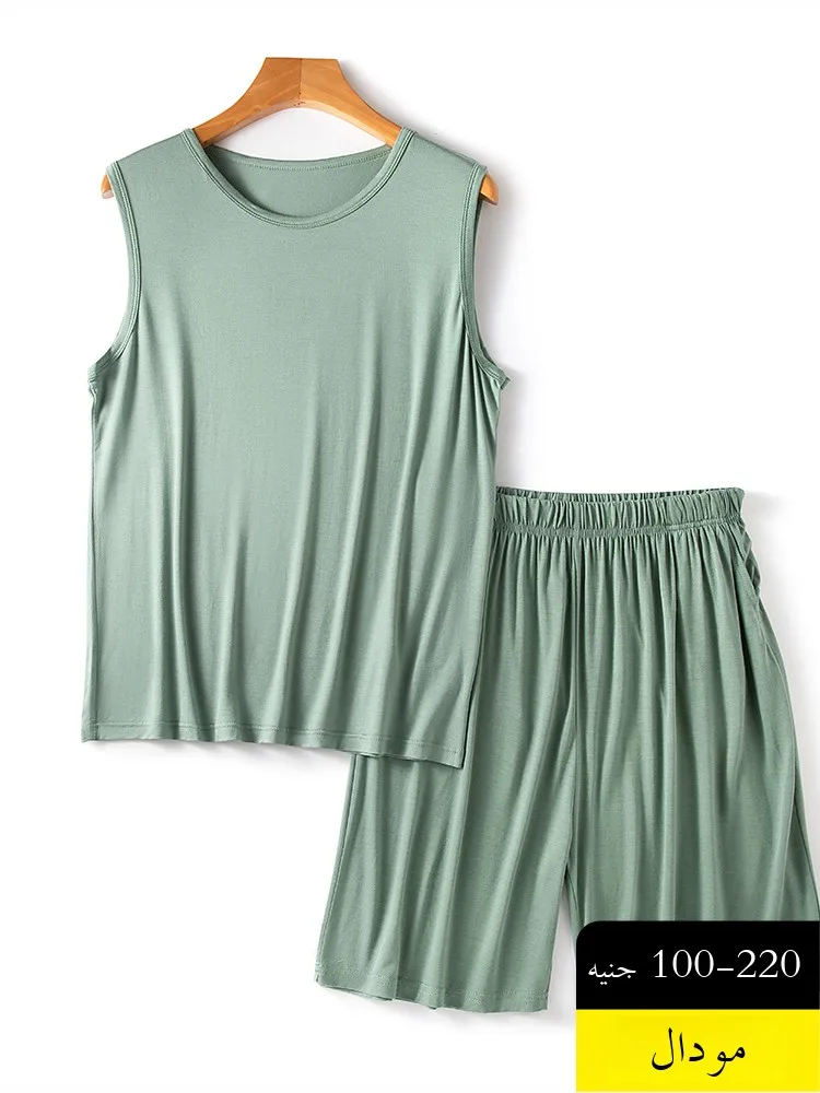 Men's Modal Tank Top Set Summer Loose Pajamas Casual Lightweight Home Clothes Two-Piece Set Comfortable Breathable Sleepwear