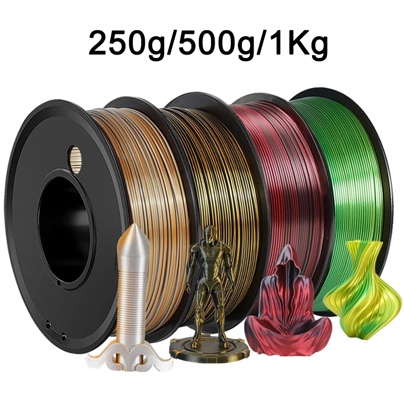 

250 г 500 г 1 кг двухцветная нить PLA Silk Gold green для 3D-принтера 1,75 мм двухцветный материал для 3D-печати шелковый черный красный 250gx4