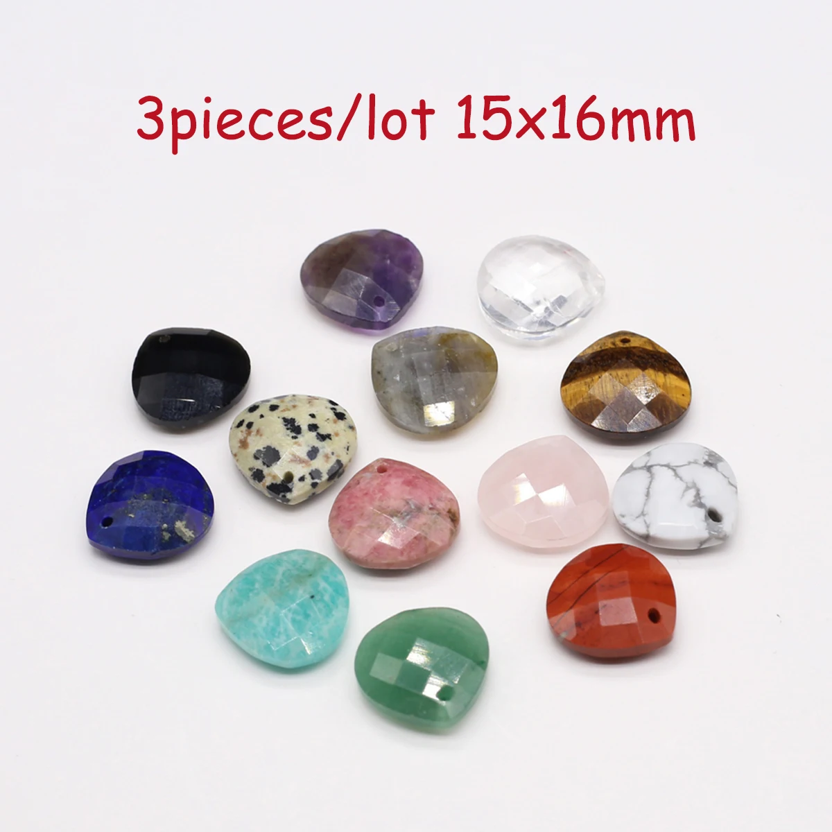 

3pieces Natural Stone Faceted Water Drop Shaped Pendant Charms for DIY Women Men Necklace Jewelry Making Accessories 15x16mm