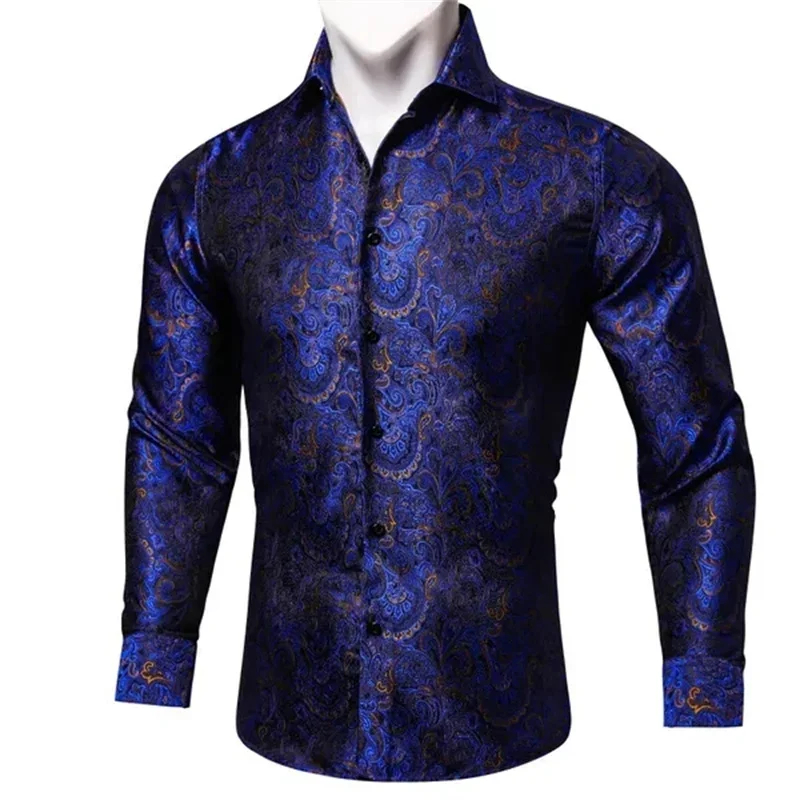 Luxury Wine Green Paisley 3D Printing Shirts Men Long Sleeve Casual Flower Shirts For Men Slim Fit Dress Shirt Tops Clothing Tee