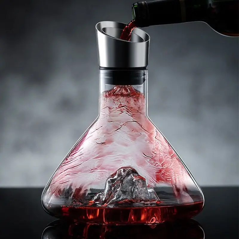 Light Luxury Transparent Waterfall Decanter Elegant Crystal Glass Filter Decanter Iceberg Base Large Capacity Quick Decanter