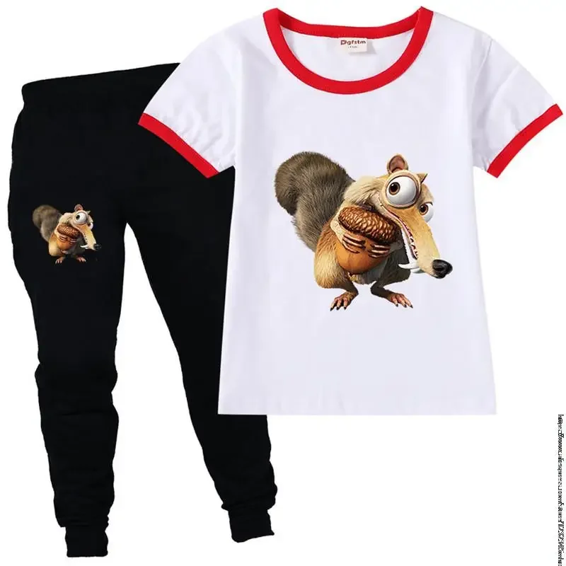 Summer Beach Suit 2 To 15 Years Old Baby Girls Clothing Sets Ice Age Squirrel 2Pcs Short Sleeve Tshirts  Child Boy Outfits Pants