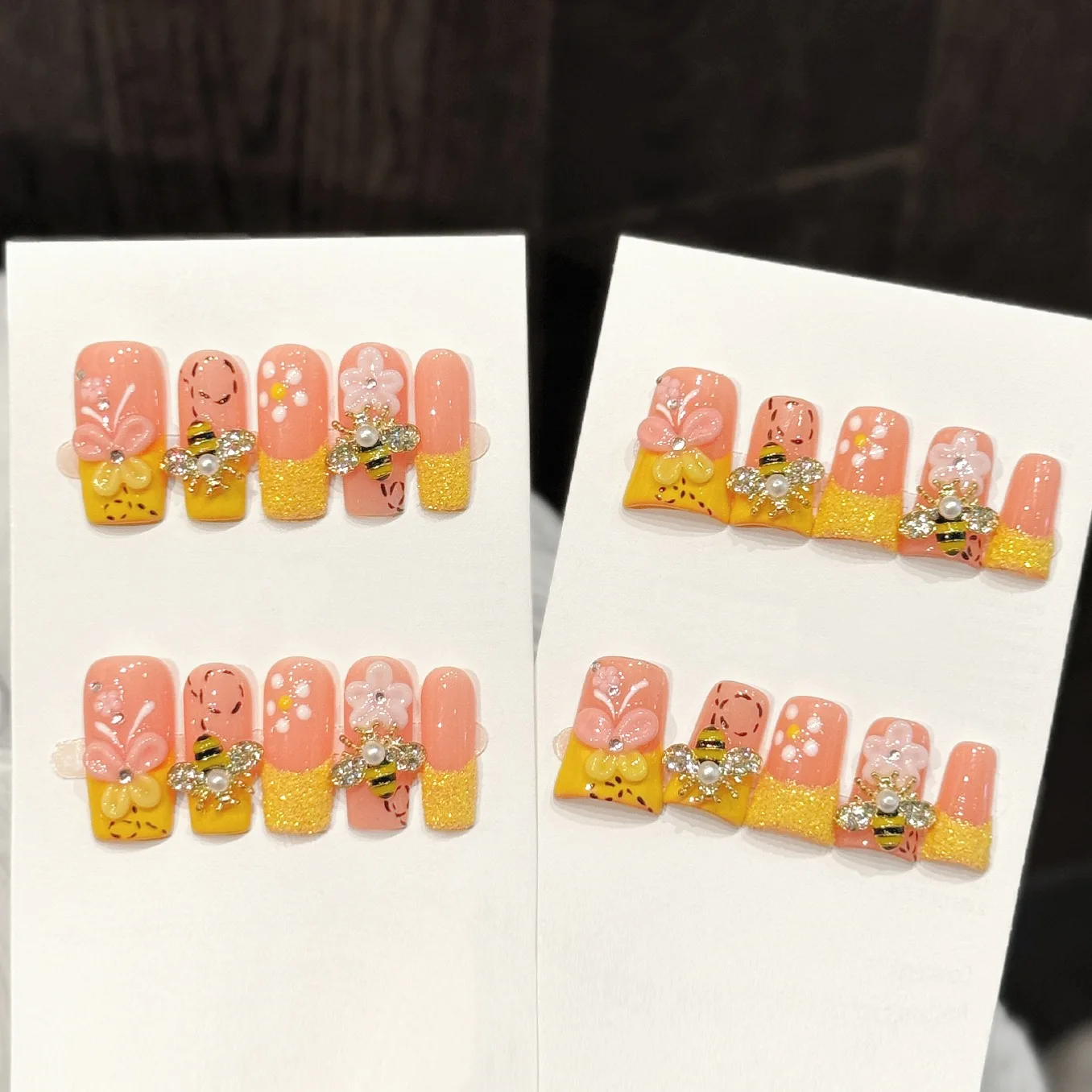 10PCS Duck/Long Square Handmade Press On Nails,Contrasting Color French Style,Suitable For Festivals Parties And Daily Wear.