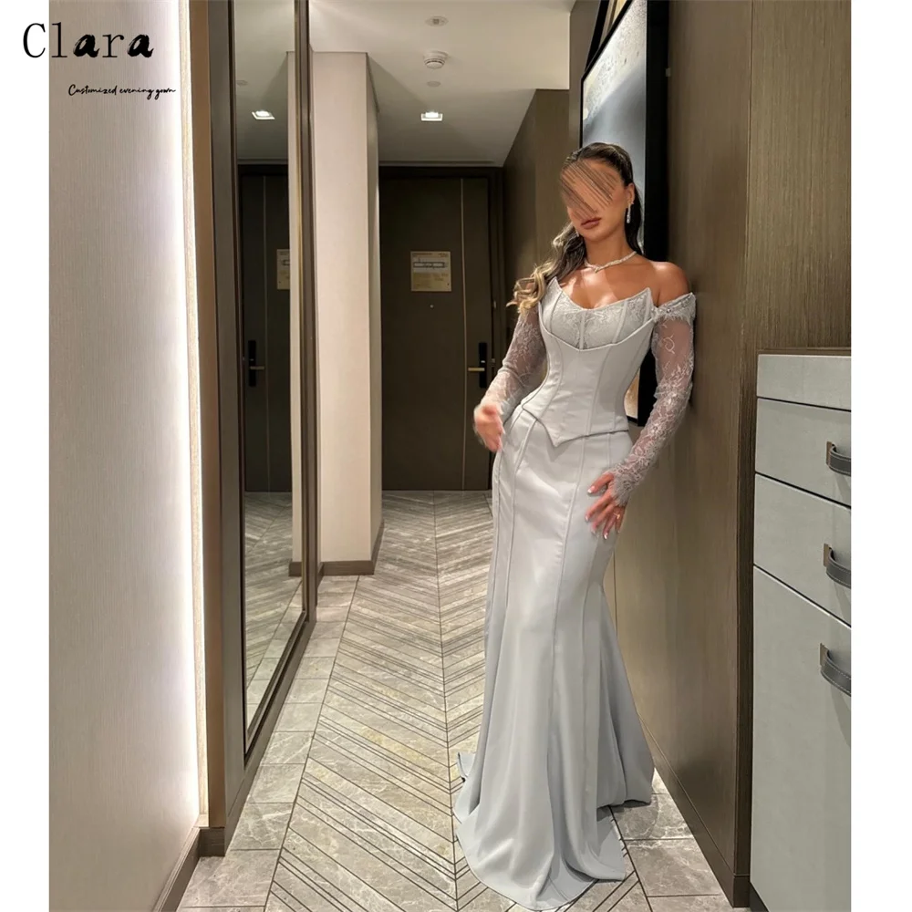 

Clara Custom Fishtail Lace Embroidery Long Sleeves Elegant Dress Luxury Wedding Guest Women's Evening Dress Cocktail Dresses