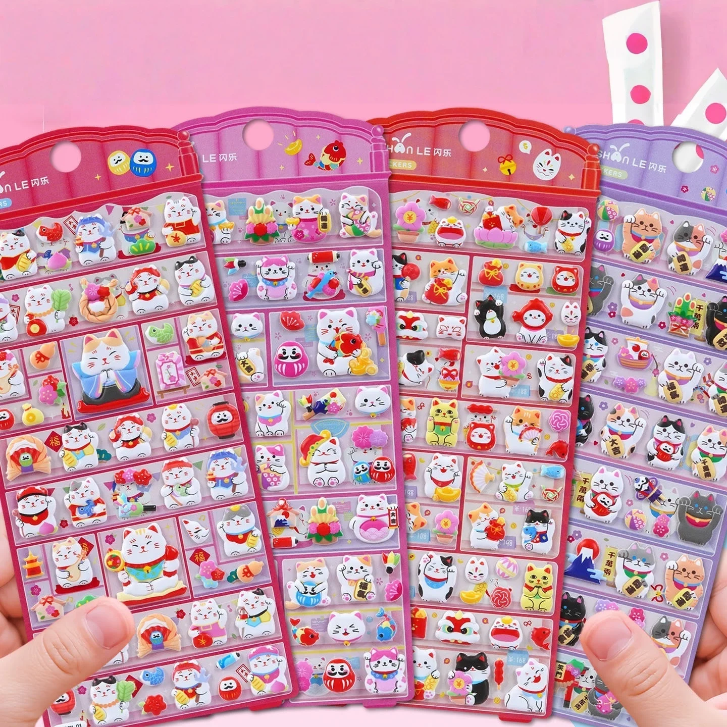 

4 pcs/pack Lucky Cat Maneki Neko Puffy 3D Stickers Scrapbook Decor Stationery DIY Journaling Sticker School Office Supplies