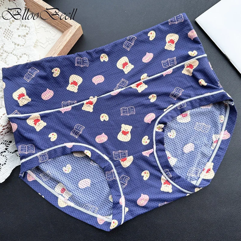 

Cute Print Women Panties High Waist Elastic Underwear Sexy Briefs Smooth Breathable Hole Female Underpants