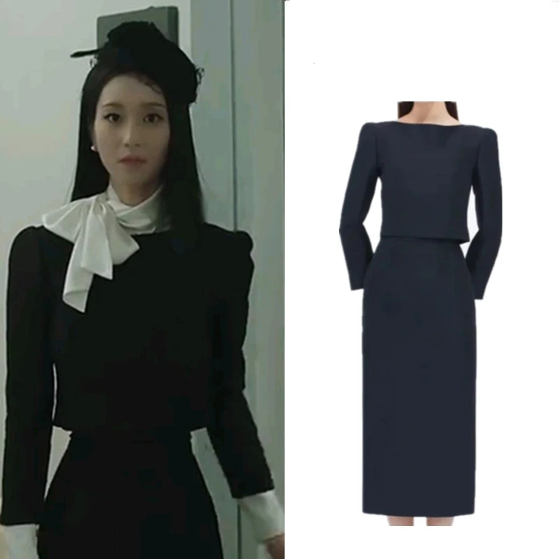 

Kpop Korean Drama Seo Yea Ji Slim High Waist Straight Long Skirts Women Office Temperament Shirt Tops Pullover Short Jacket Suit