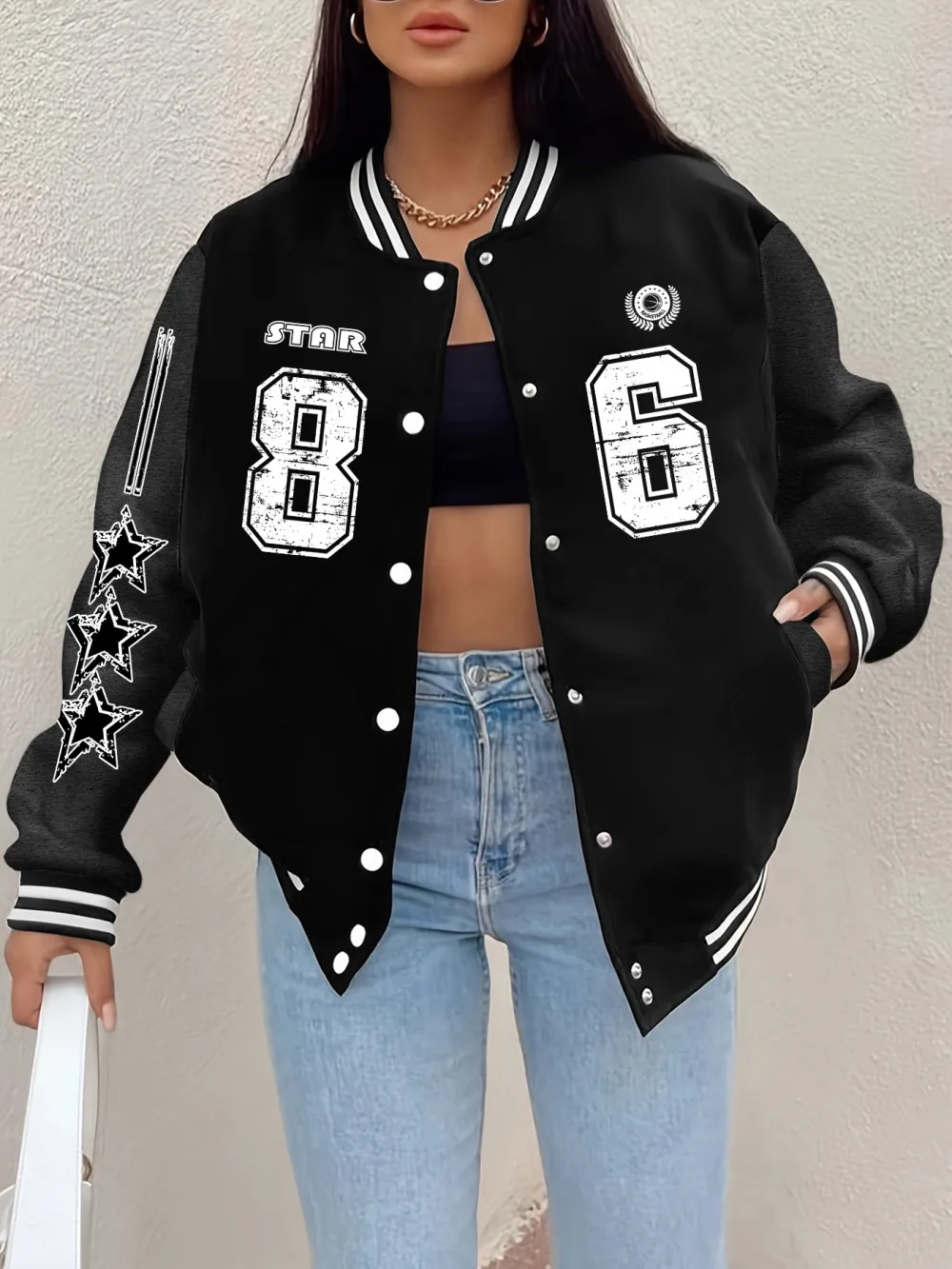 농구 스타 86 인쇄 재킷 여성 편안한 부드러운 야구 저지 스트리트 루스 코트 겨울 양털 따뜻한 여성 의류