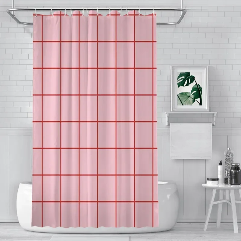 PO01 Pink and red grid pattern design Unique decor Modern Fabric Bathroom Shower Curtains art design Print Curtain…7&u #