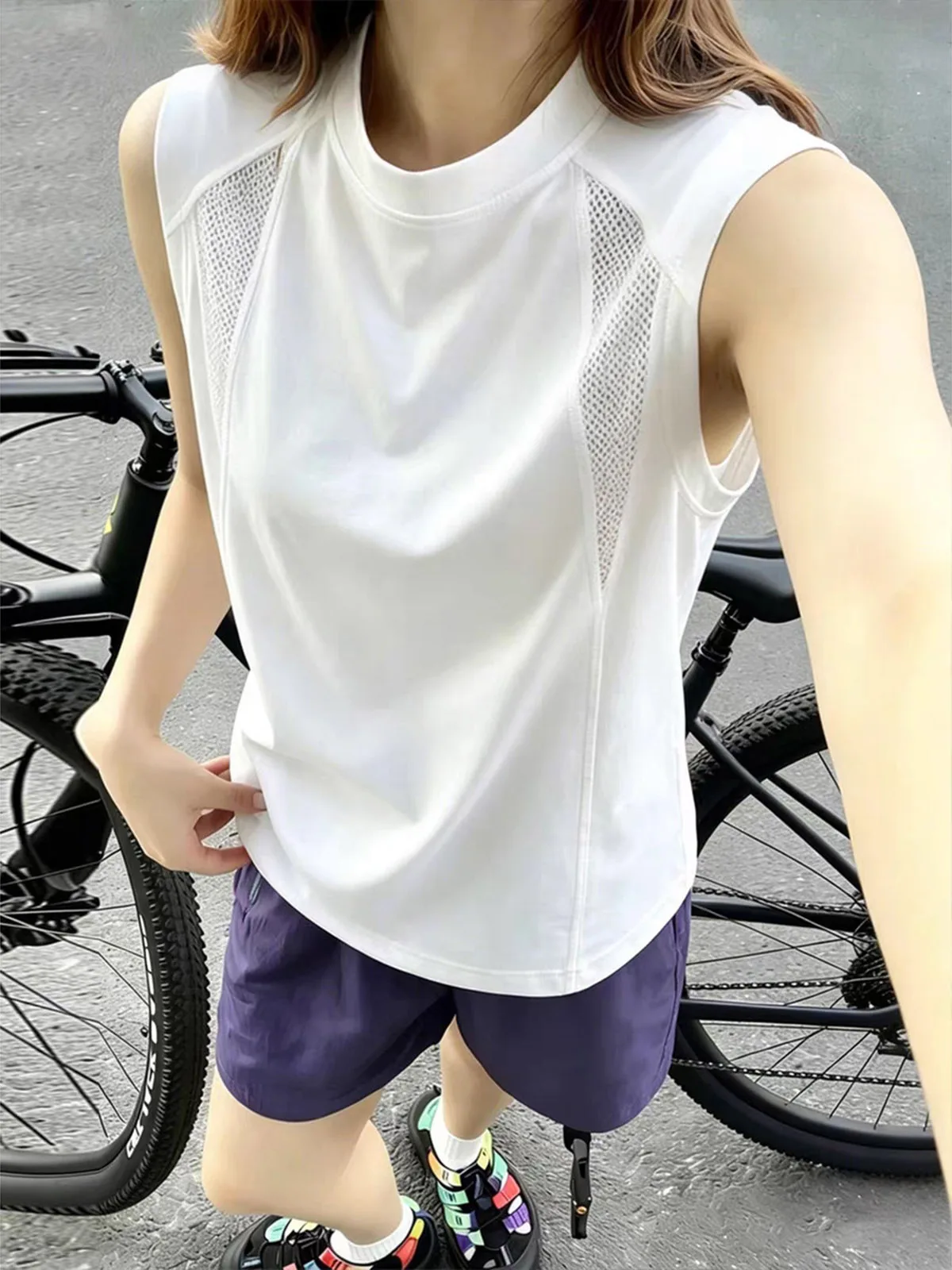 White Mesh Breathable Sweat Vest Loose Thin Quick Dry Fitness Sleeveless Sport Small Collar T-Shirt Shoulder Pad for Men