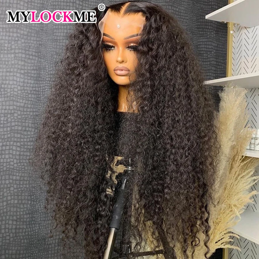 Kinky Curly 13x4 Lace Frontal Wig 32 34 36Inch Transparent Water Wave Lace Frontal Human Hair Wigs For Women 4x4 Lace Wig