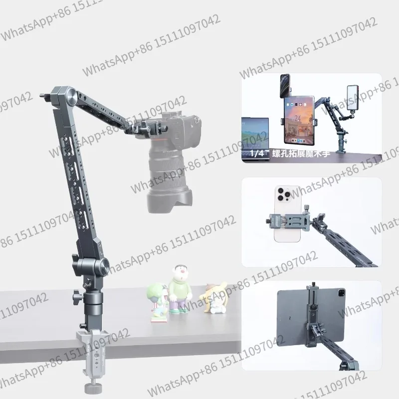 Aluminum Alloy Boom Arm Stand, 360° Rotatable Desktop Mount for Live Streaming, Video Recording, Phone iPad Tablet Holder
