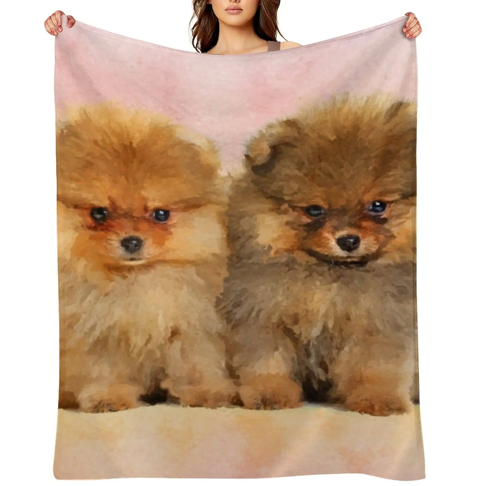 

Cute Pomeranian Puppies Throw Blanket sofa bed Picnic Hairy wednesday Blankets
