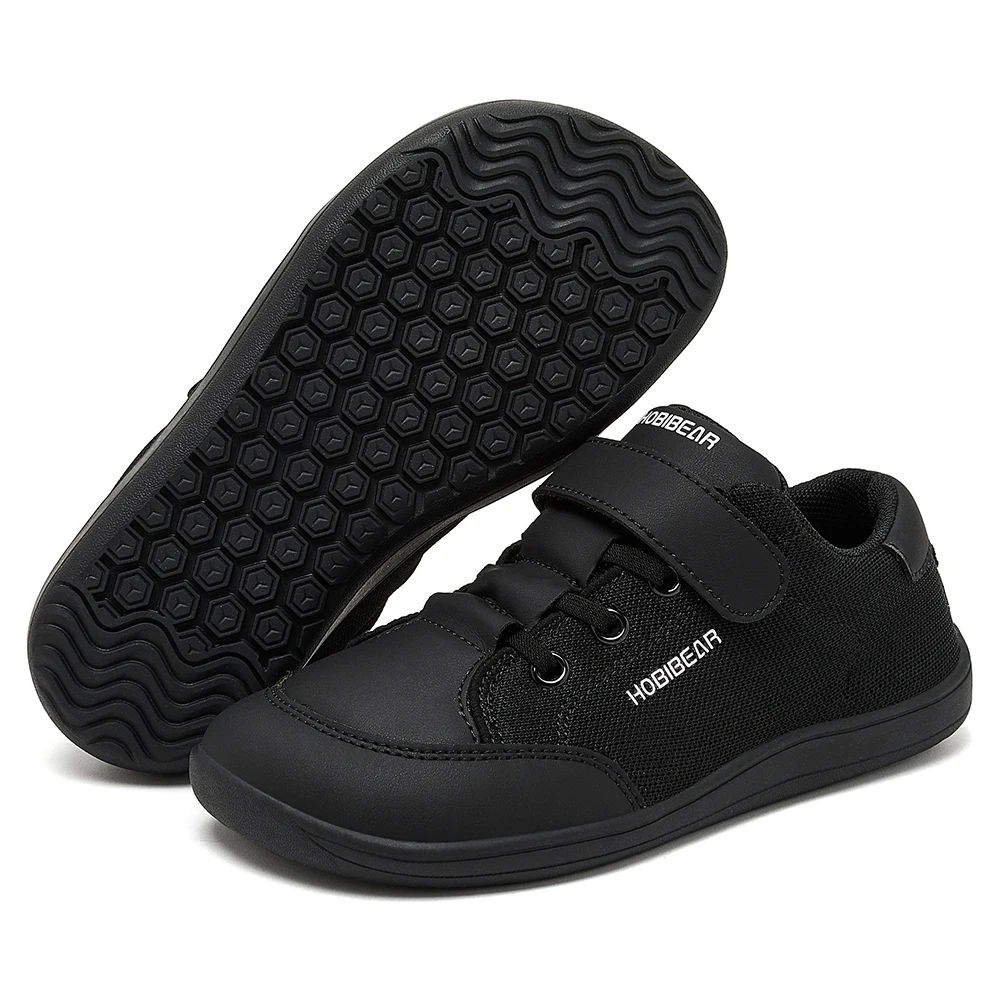 HOBIBEAR Kids Wide Toe Barefoot Shoes Boys Girls  Minimalist Sneakers Lightweight Hook Loop Mesh Artificial Leather Shoes