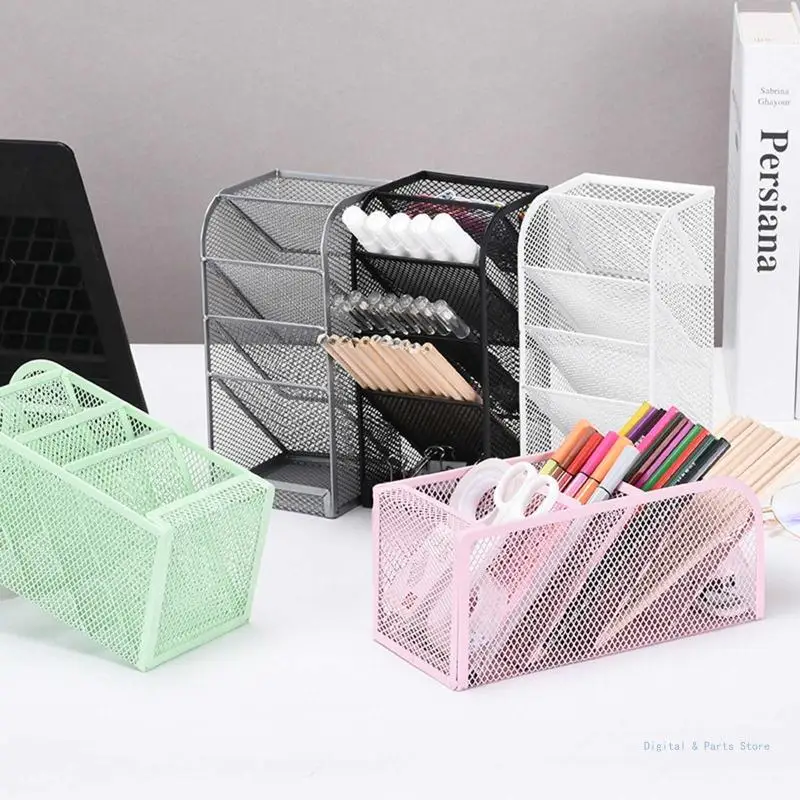 

M17F Oblique Pencil Holder 4 Girds Big Capacity Desk Makeup Brush Container