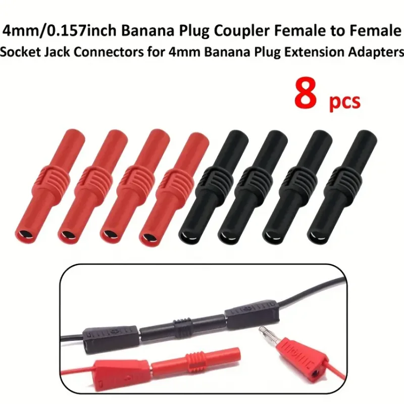 AOKIN 8 stks Geïsoleerde 4mm Banaan Jack Vrouw-vrouw Socket Connector Koppeling Plug Uitbreiding Adapters (Zwart/Rood) Vernikkeld