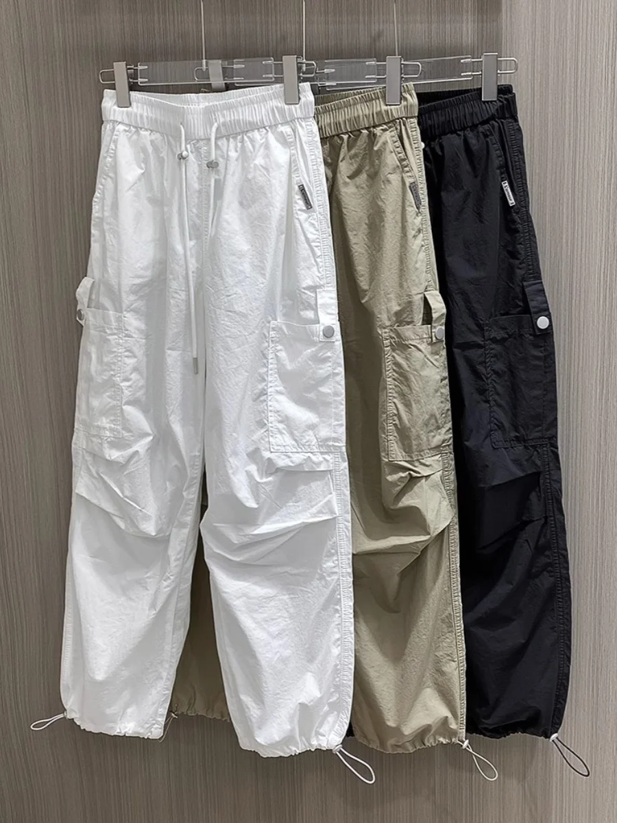 

American Sle Casual Loose Women's Work Pants Dstring Waist Spring Autumn Faion l Waist Cotton Blend