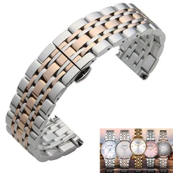 Metal Stainless Steel Watch Band Wrist Strap 16mm 18mm 20mm 22mm Butterfly Clasp Bracelet Men Women Black Rose Gold with Pins