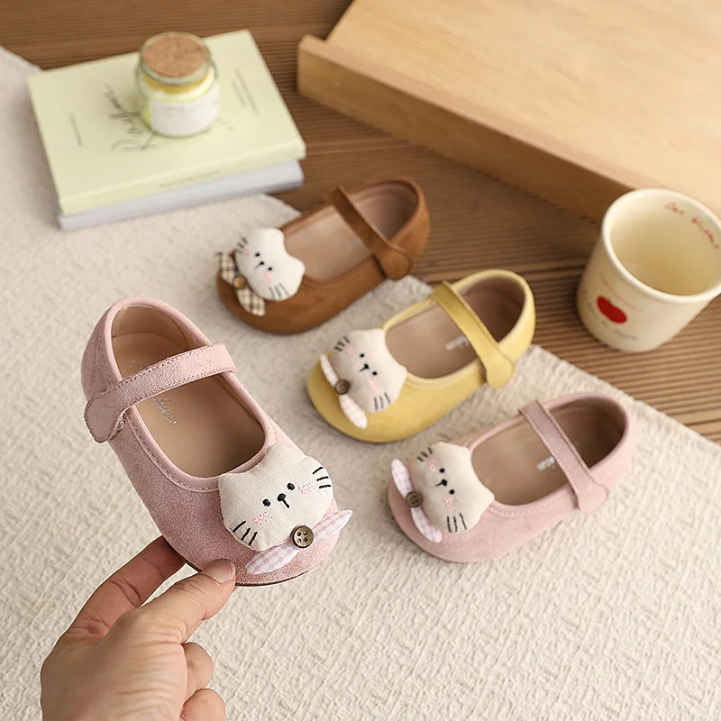 

Spring Autumn Girl Suede Leather Shoes Cute Cat New Kids Dress Flat Shoes Wedding Party School Children Princess Mary Jane Shoes