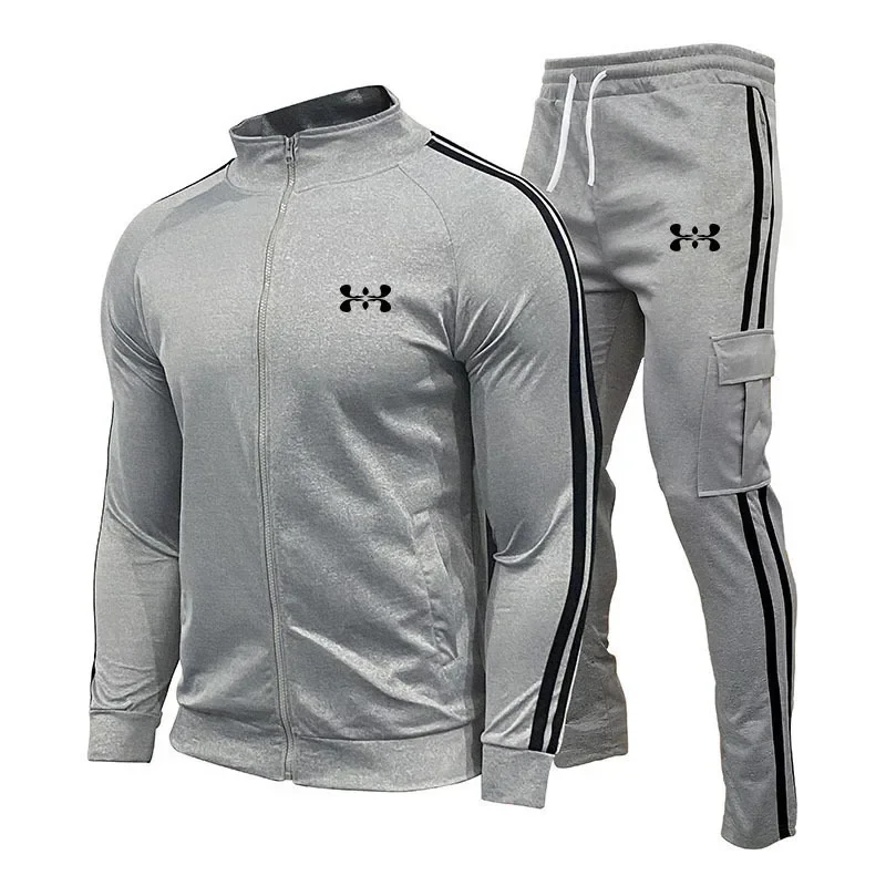 

New Men's Cardigan Stand-up Collar Sports Suit, Youth Sportswear, Casual Slim-fit Running Sports Two-piece Printing