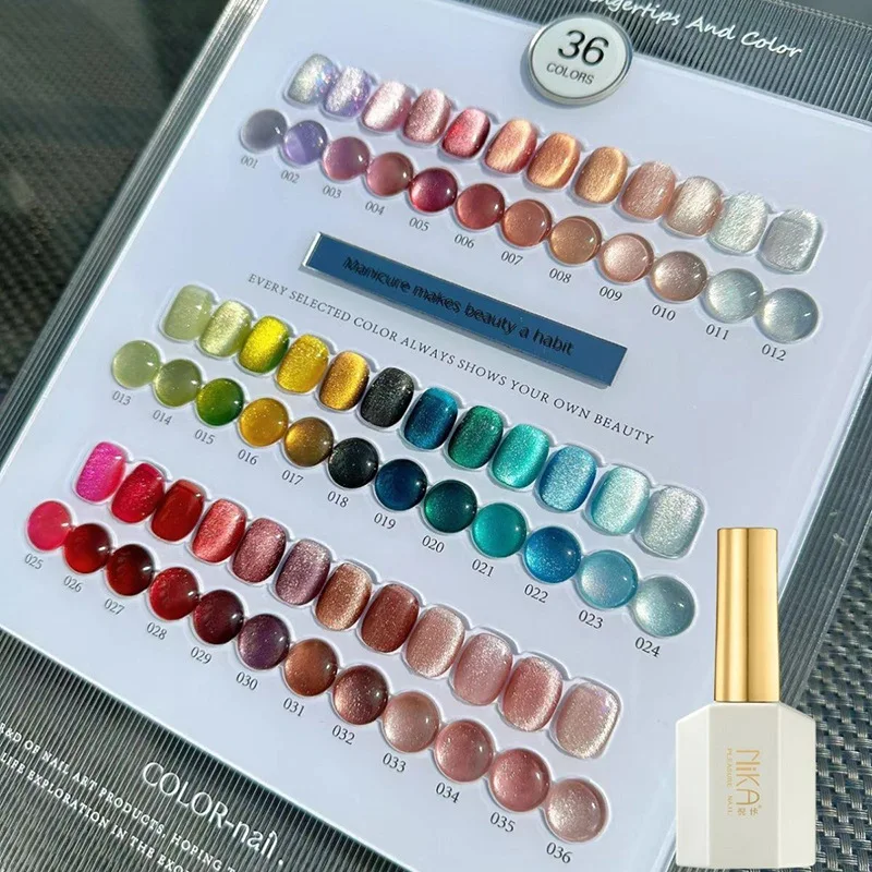 Esmalte de uñas de Gel NIKA Spar Cat Eye, 36 colores/juego con swatch redondo pintado