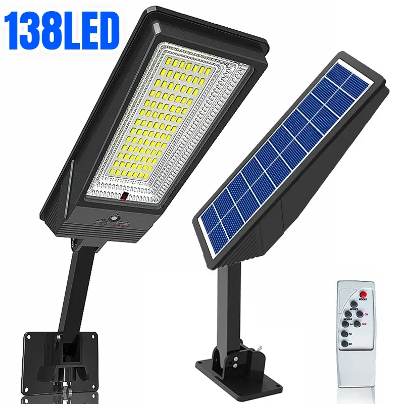 138LED พลังงานแสงอาทิตย์พร้อมรีโมท 3 โหมดการทํางาน Solar Street Light Super Bright สวนกลางแจ้งกันน้ํา Motion Sensor โคมไฟพลังงานแสงอาทิตย์