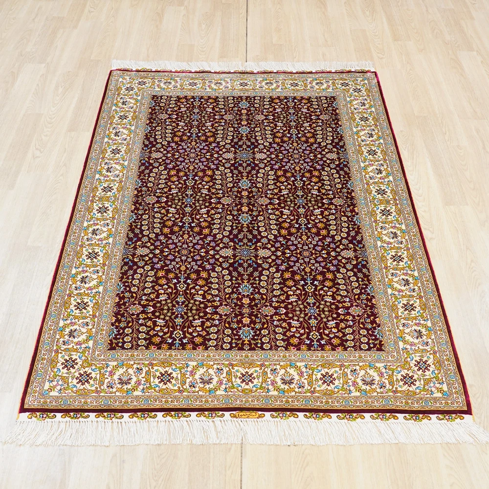 

Антикварный восточный красный ковер 122x183 см, изысканный, ручной работы, из шелка Хереке