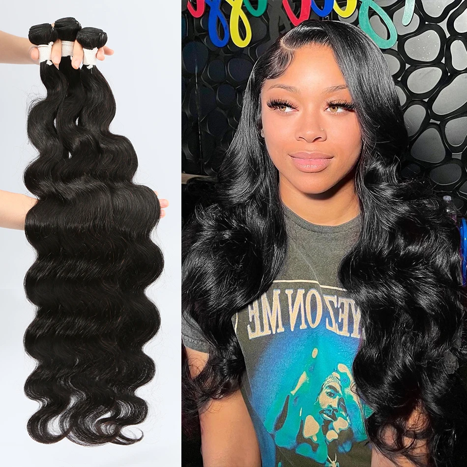 

Body Wave Human Hair Bundles Water Wave 100% Raw Human Hair 1/3/4 Thick 3 Bundle Deals Double Weft Extensions Remy For Women