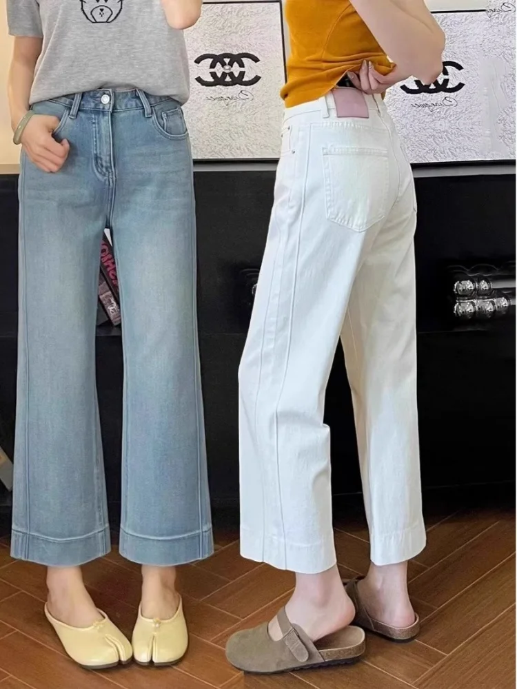 

Джинсы с высокой талией и широкими штанинами для полных женщин, винтажные джинсовые брюки, осенняя повседневная одежда, скрывающая недостатки фигуры