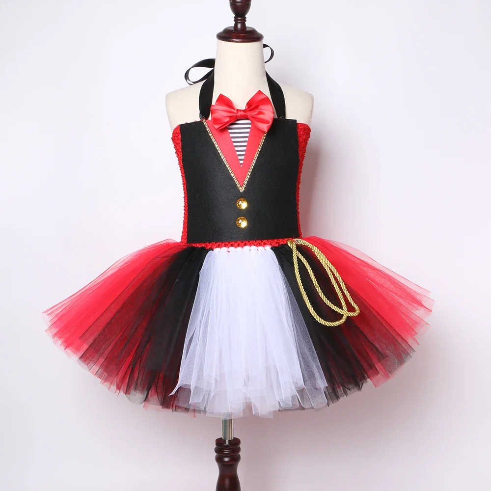 Ringmaster Circus Lion Tamer Costume for Girls Fancy Tulle Tutu Dress Kids Halloween Carnival Party Performance Dress Up Clothes