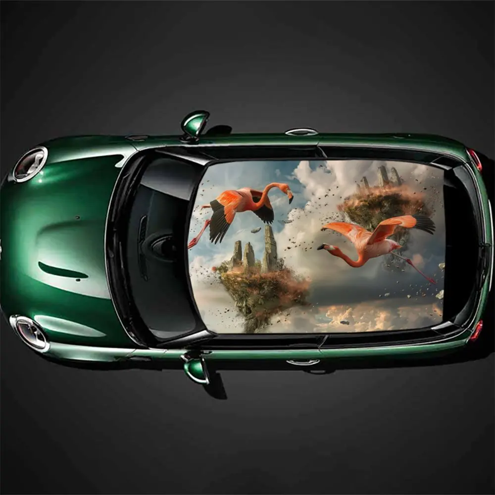 

Abstract Flamingos Landscape Car Roof Sticker Wrap Racing SUV Auto Accessories Packaging PVC Car Hood Graphic Decal Decoration