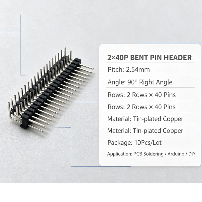 10Pcs/Lot 2.54mm Pitch 2×40P Double Row 90 Degree Right Angle Bent Pin Header Connector, Male Curved Pin Header for PCB Electron