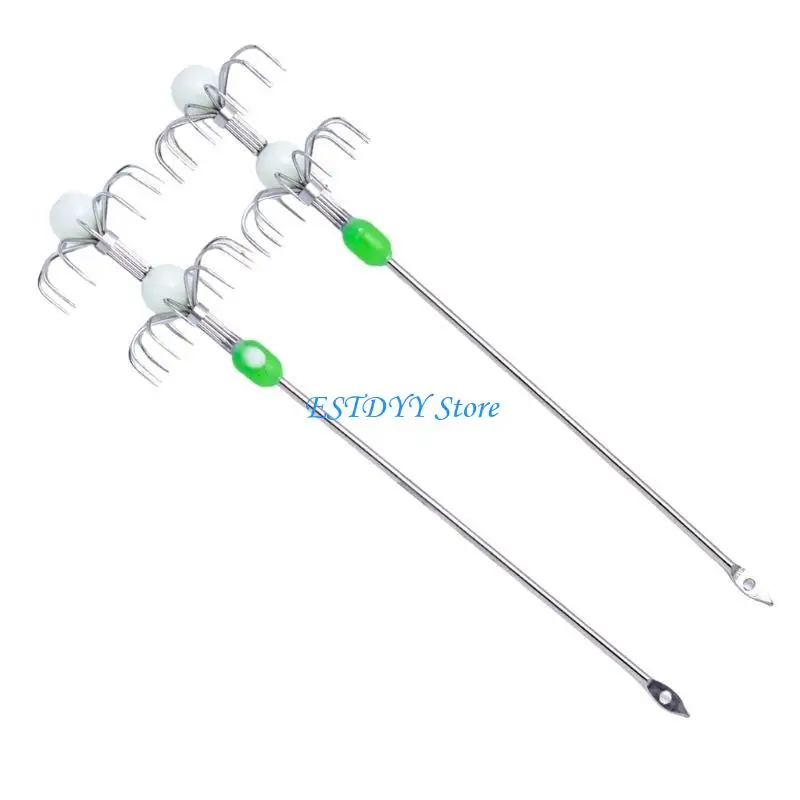

G6DE 2Pcs Double/Single Layer Umbrellas Hook Luminously Squid Jig Hook Stainless Steel Rod Octopuses Inks Fish Fishing Hook