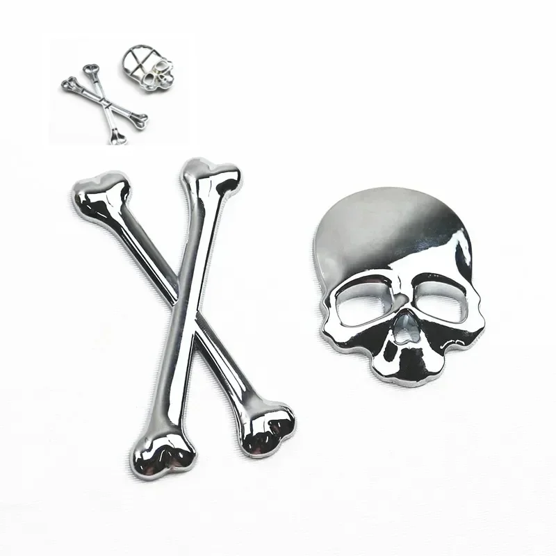

Motorcycle Chrome Crossbone Skull Metal Logo Emblem Badge Decal Tank Sticker Motorbike Car
