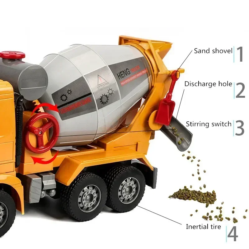 1:18 Simulation Engineering vehicle can really stir Mixer truck toy model Sound and Light car cementing Concrete car kids gift