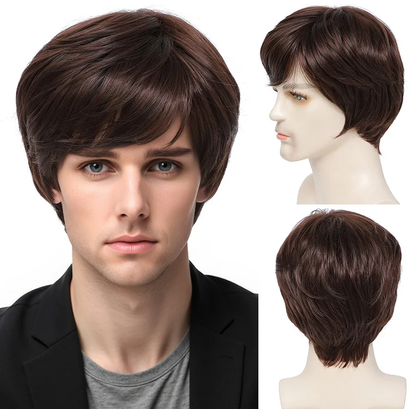Wholesale of European and American Cross border Men's Micro Curly Wig Headsets, Fluffy Natural Wig Headsets-Synthetic fiber wig