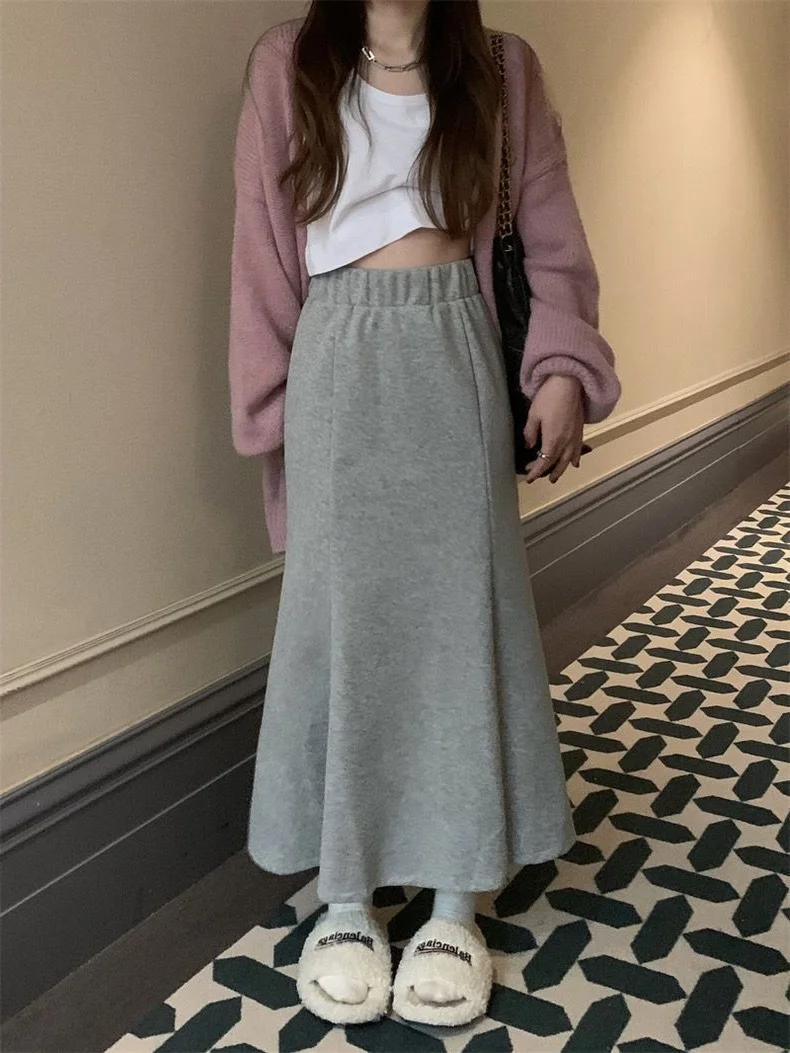 

plus Size Women's Mid-Length A-Line Skirt Elastic Waist Fi Tail Spring Season Versatile High Waist Korean Sle Office Wear