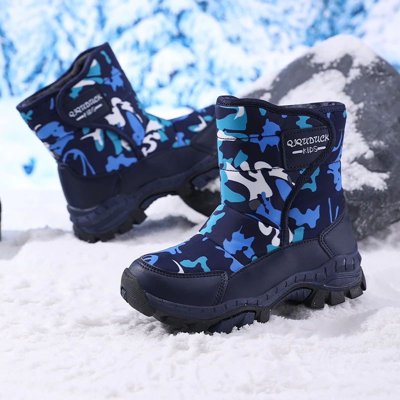 

Winter Children Snow Boots Plush Waterproof Fabric Non-Slip Girls Boys Shoes Rubber Sole Fashion Warm Kids Outdoor Boots Fur