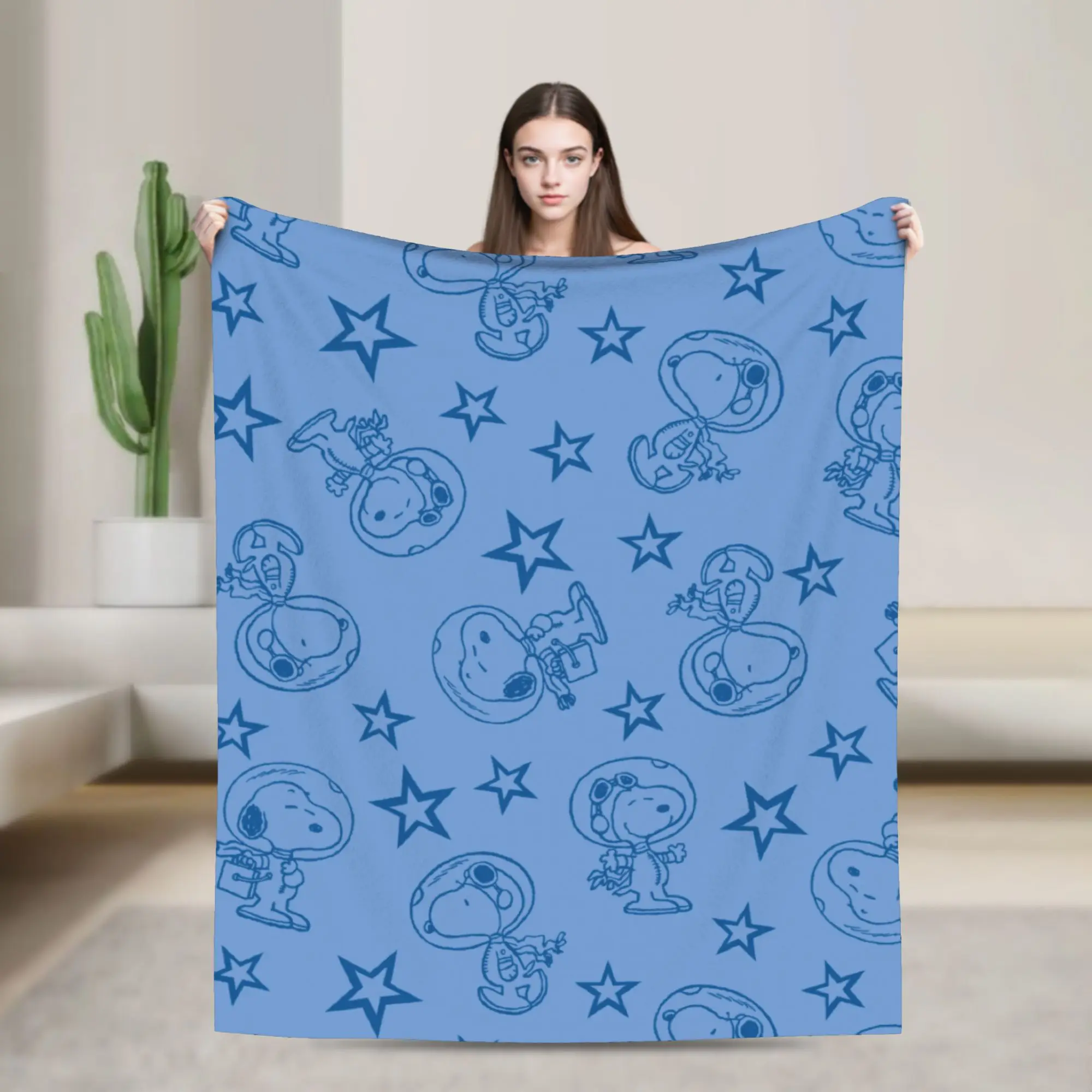 Snoopys Blue Space Astronaut Pattern Flannel Blanket  Novelty Throw Blankets for Home 125*100cm Bedspread, view 2