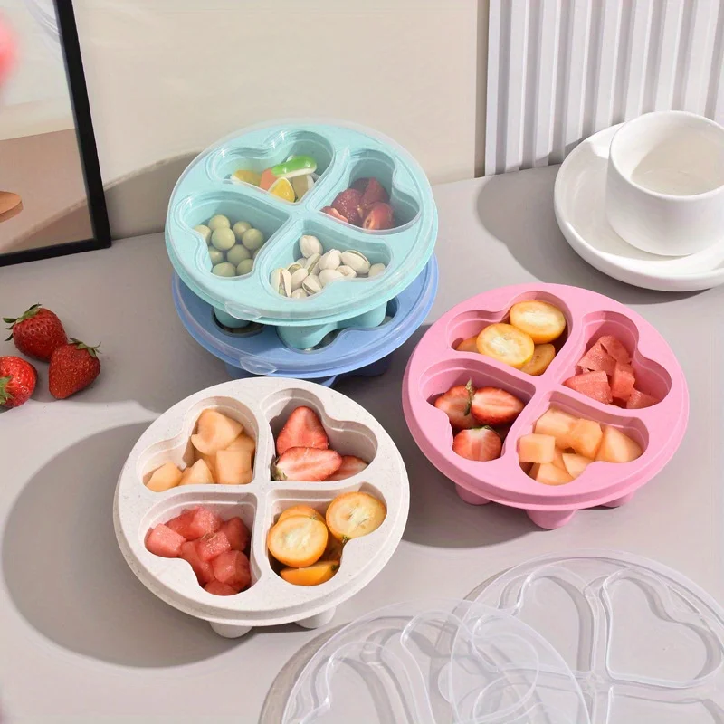 

Heart-Shaped 4-Compartment Snack Box with Transparent Lid - Perfect for Fruits, Candy & Tea Treats - Durable Plastic, Hand Wash