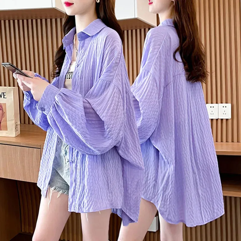 

New Female Korean Loose Solid Color Sunscreen Shirt Summer Jacket Breathable UV Protection Coat Female Thin Sunscreen Top 90KG