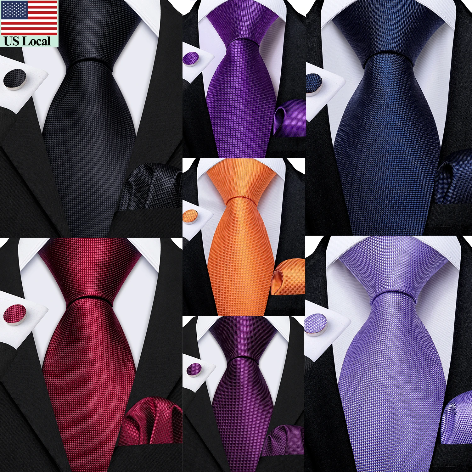 Conjunto de Corbata, Pañuelo y Gemelos para Hombre, Corbata Jacquard para Boda, Negocios, Regalo para Papá, Esposo, Hijo, Oficina, Accesorios de Traje en Rojo, Naranja, Lila, Azul, Negro, Morado