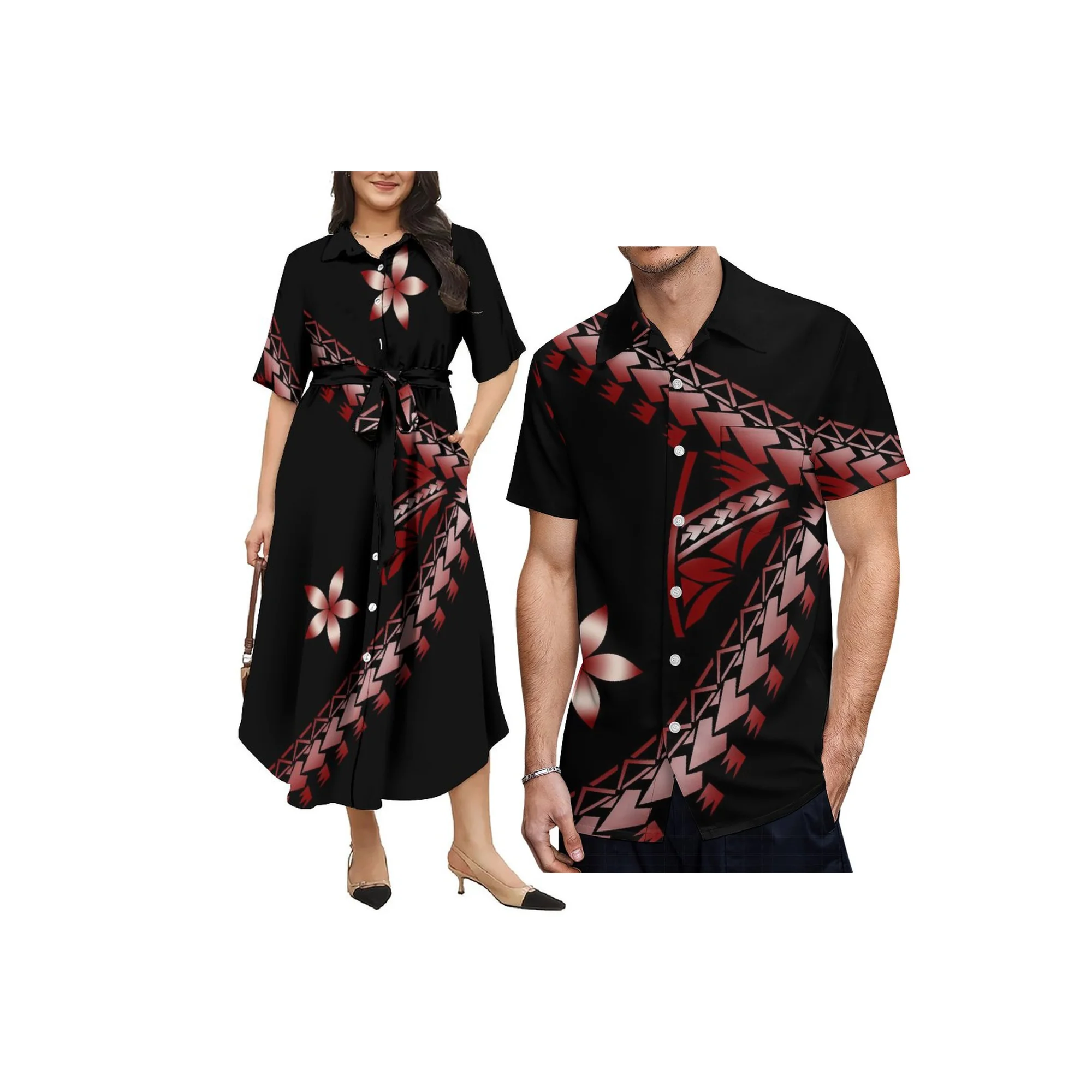 1 MOQ Wholesale Custom Fiji Polynesian Tribal Design Big Size Dress Ladies Sashes Summer Casual Evening Samoan Dress
